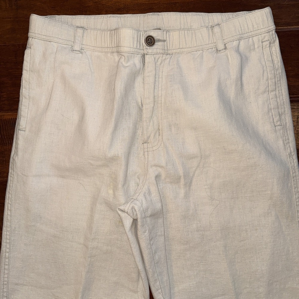 Paradise  Collection Pants Linen Blend Pants Straight Leg Cream Sz Medium 34x31 - Picture 2 of 8